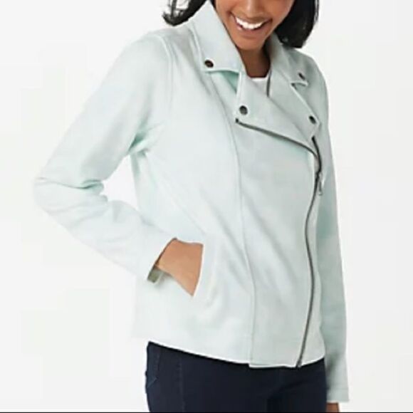 HAUTE HIPPIE TRIBE Mint Green Tie Dye Moto Jacket-L - Picture 1 of 8